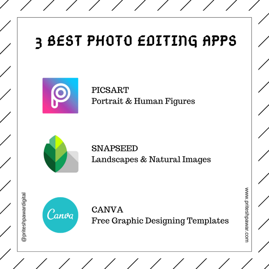Best Photo Editing Tools
Picsart
Snapseed
Canva