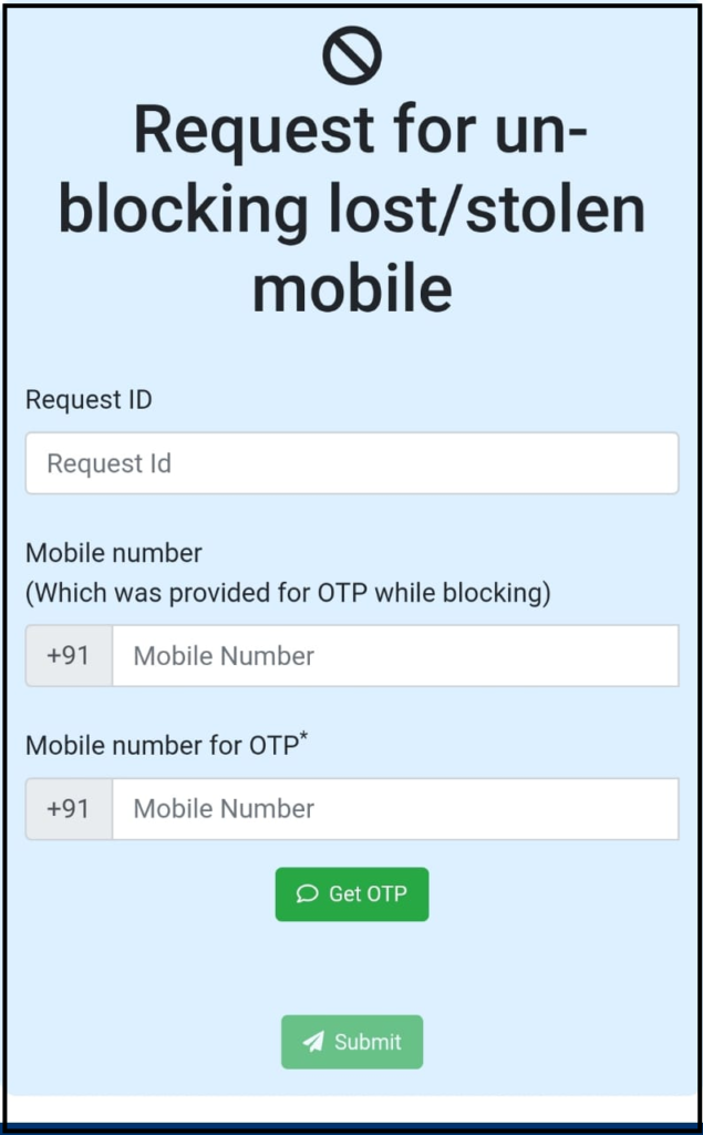 CEIR Portal - Unblock Found Mobile
