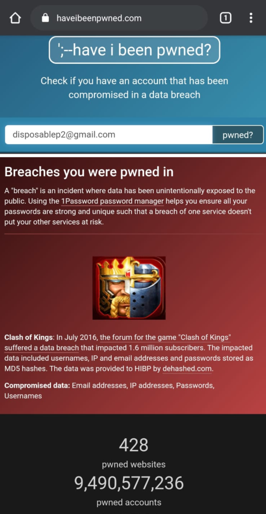 Have I Been Pwned - Data Breached