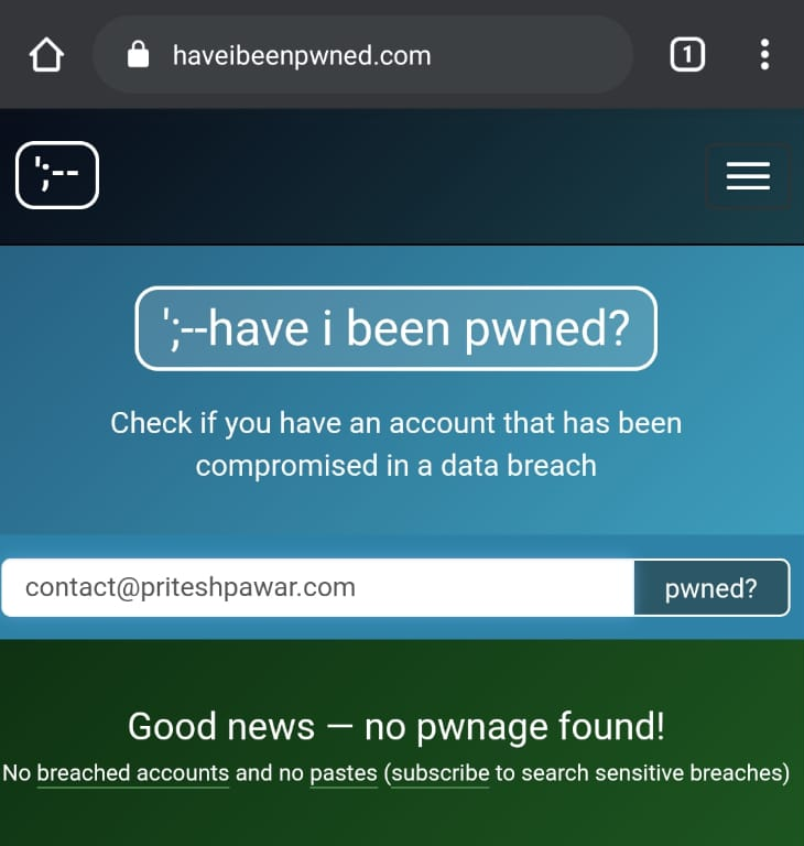 Have I been Pwned - No pwnage found
